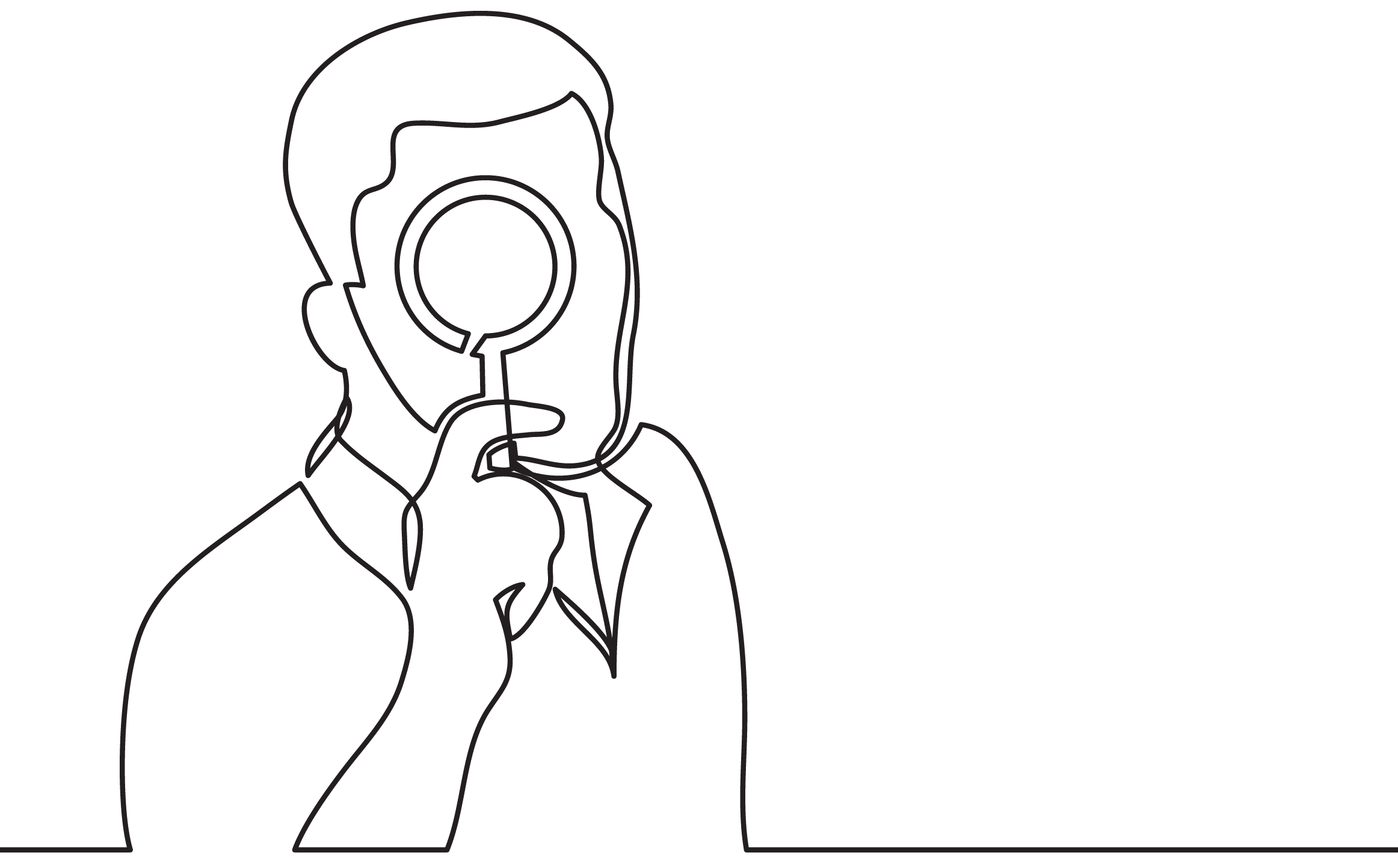bluQube line drawing of man with magnifying glass